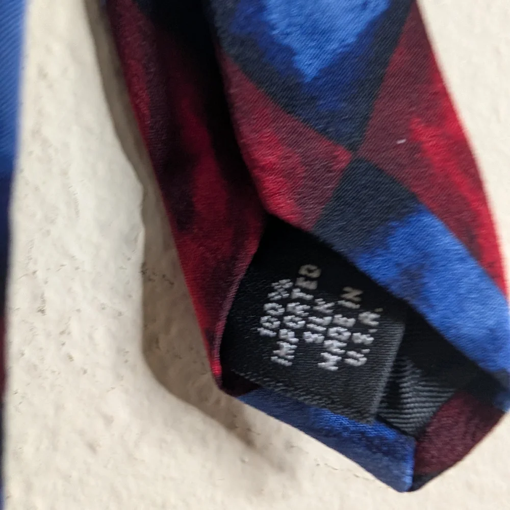 Grateful Dead Tie Silk Red Blue Diamond Psychedelic Wide 3.75”‎ Necktie Mens